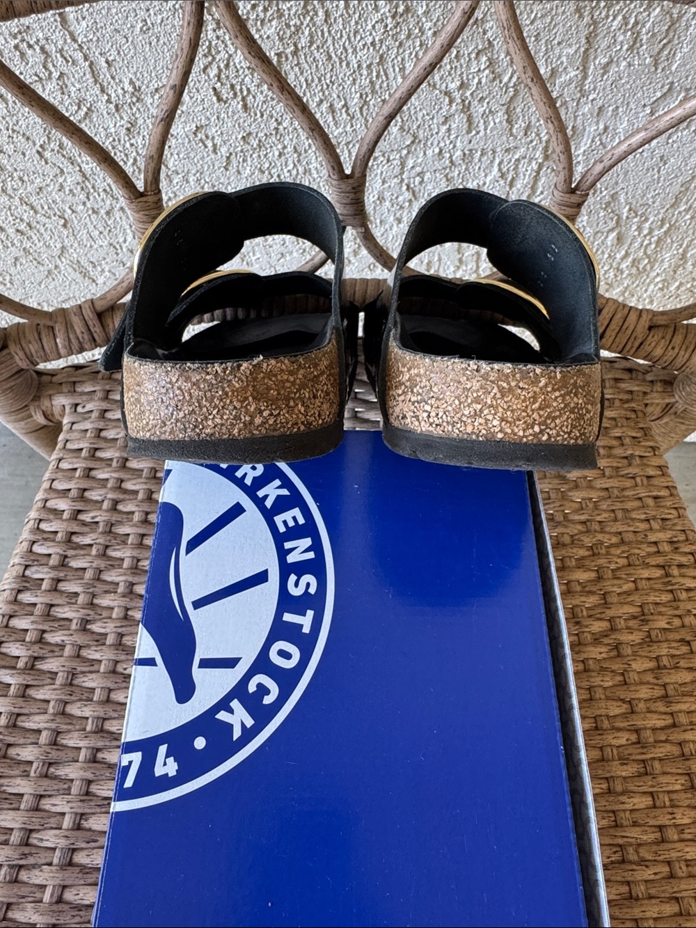 Birkenstock Arizona Big Buckle Sandals in Black with Gold Buckles - Picture 7 of 10